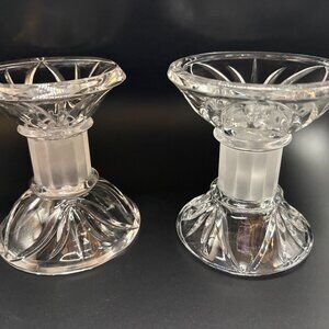 Vintage Reversible Crystal Candlesticks 4.5” Pair Frosted Stem Candle Holders